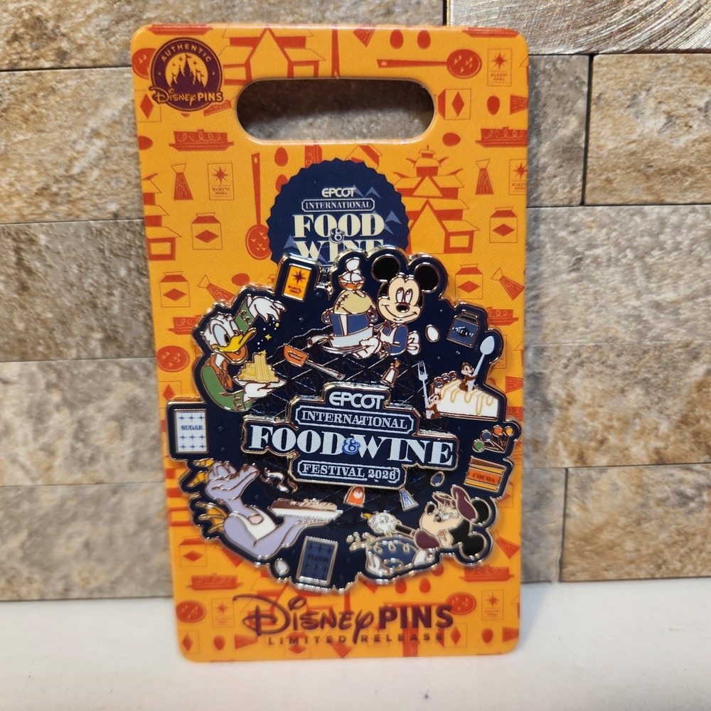 Disney Epcot Food  Wine Festival 2026 Pin Mickey Minnie Figment Donald Chip Dale